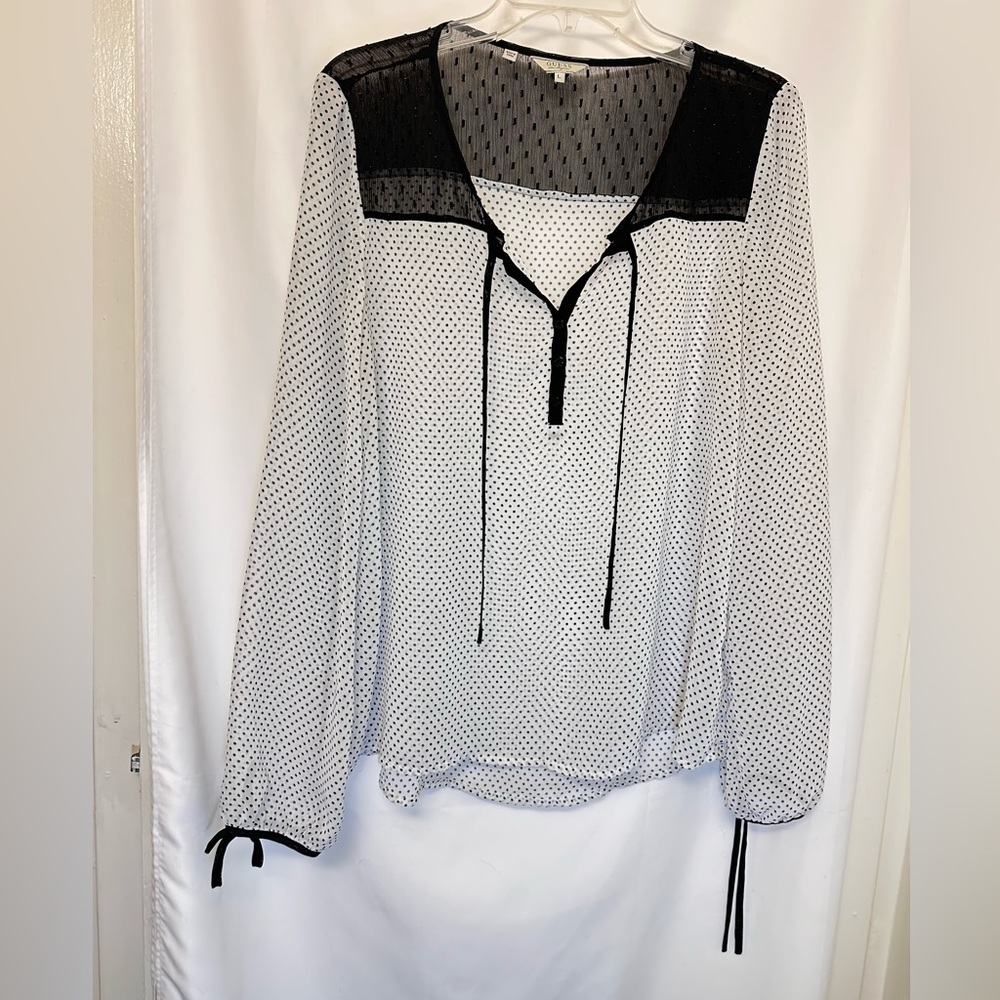 Guess Black and White Polka Dot Sheer Blouse